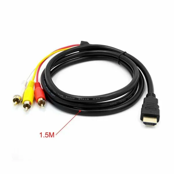 HDMI Male to 3 RCA RGB Male AV Video Audio Adapter Cable For HDTV DVD Player TV (Black)