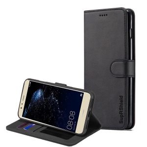 Huawei P10 Lite SupRShield Wallet Leather Card Holder Flip Protective Shockproof Magnetic Case Cover (Black)