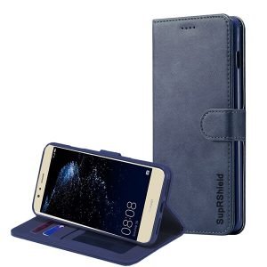 Huawei P10 Lite SupRShield Wallet Leather Card Holder Flip Protective Shockproof Magnetic Case Cover (Blue)