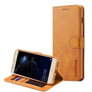 Huawei P10 Lite SupRShield Wallet Leather Card Holder Flip Protective Shockproof Magnetic Case Cover (Brown)