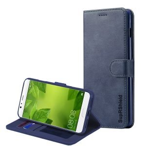 Huawei P10 Plus SupRShield Wallet Leather Card Holder Flip Protective Shockproof Magnetic Case Cover (Blue)