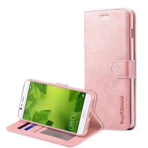 Huawei P10 Plus SupRShield Wallet Leather Card Holder Flip Protective Shockproof Magnetic Case Cover (Rose Gold)