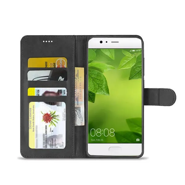 Huawei P10 SupRShield Wallet Leather Card Holder Flip Protective Shockproof Magnetic Case Cover (Black)