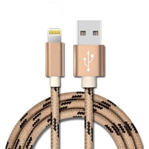 Lightning Fast Charging Data Sync Charger Cable Cord Braided For Apple iPhone iPad iPod (Gold, 2 Meter)