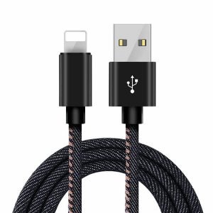 Lightning Fast Charging Data Sync Charger Cable Cord Denim For Apple iPhone iPad iPod (Black, 1 Meter)