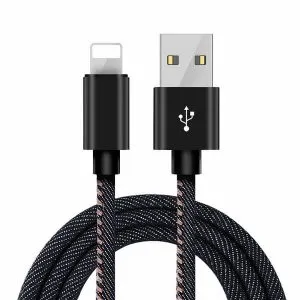 Lightning Fast Charging Data Sync Charger Cable Cord Denim For Apple iPhone iPad iPod (Black, 2 Meter)