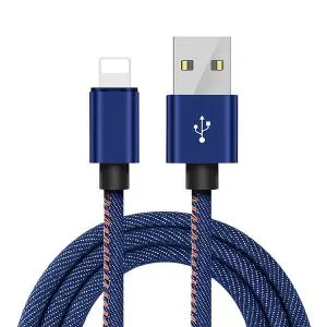 Lightning Fast Charging Data Sync Charger Cable Cord Denim For Apple iPhone iPad iPod (Blue, 2 Meter)