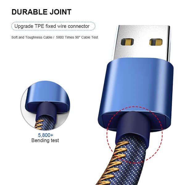 Lightning Fast Charging Data Sync Charger Cable Cord Denim For Apple iPhone iPad iPod (Blue, 2 Meter)