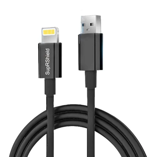 Lightning Fast Charging Data Sync Charger Cable Cord SupRShield For Apple iPhone iPad iPod (Black, 2 Meter)