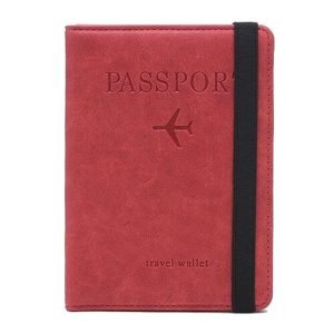 RFID Blocking Travel Passport Holder Elastic Band For Business Wallet Cover Case ID Card (Red)