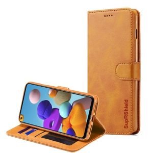 Samsung Galaxy A21 SupRShield Wallet Leather Card Holder Flip Protective Shockproof Magnetic Case Cover (Brown)
