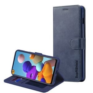 Samsung Galaxy A21s SupRShield Wallet Leather Card Holder Flip Protective Shockproof Magnetic Case Cover (Blue)