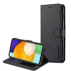 Samsung Galaxy A52 SupRShield Wallet Leather Card Holder Flip Protective Shockproof Magnetic Case Cover (Black)