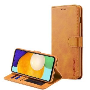Samsung Galaxy A52 SupRShield Wallet Leather Card Holder Flip Protective Shockproof Magnetic Case Cover (Brown)
