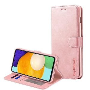 Samsung Galaxy A52 SupRShield Wallet Leather Card Holder Flip Protective Shockproof Magnetic Case Cover (Rose Gold)
