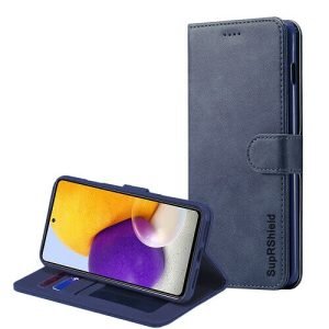 Samsung Galaxy A72 SupRShield Wallet Leather Card Holder Flip Protective Shockproof Magnetic Case Cover (Blue)