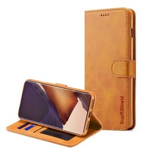 Samsung Galaxy Note 20 Ultra SupRShield Wallet Leather Card Holder Flip Protective Shockproof Magnetic Case Cover (Brown)