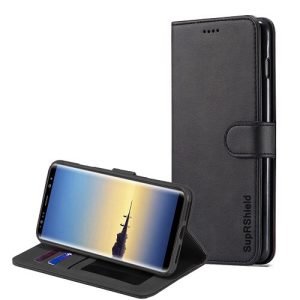 Samsung Galaxy Note 8 SupRShield Wallet Leather Card Holder Flip Protective Shockproof Magnetic Case Cover (Black)