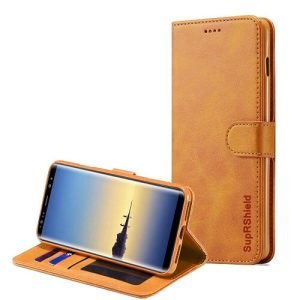 Samsung Galaxy Note 8 SupRShield Wallet Leather Card Holder Flip Protective Shockproof Magnetic Case Cover (Brown)