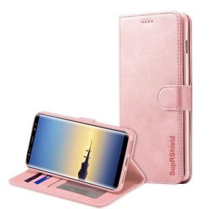 Samsung Galaxy Note 8 SupRShield Wallet Leather Card Holder Flip Protective Shockproof Magnetic Case Cover (Rose Gold)
