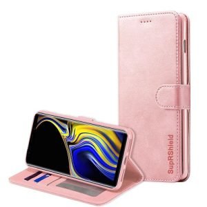 Samsung Galaxy Note 9 SupRShield Wallet Leather Card Holder Flip Protective Shockproof Magnetic Case Cover (Rose Gold)