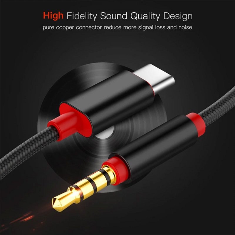 Type C to AUX Cable USB-C to 3.5mm Male Audio Cord Adapter For Car Stereo (Black)
