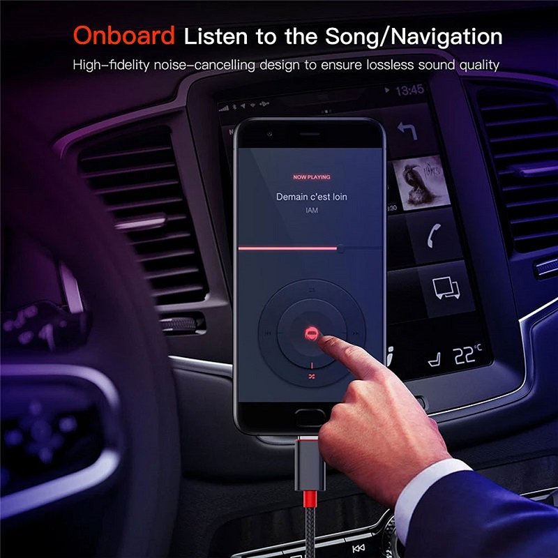 Type C to AUX Cable USB-C to 3.5mm Male Audio Cord Adapter For Car Stereo (Black)