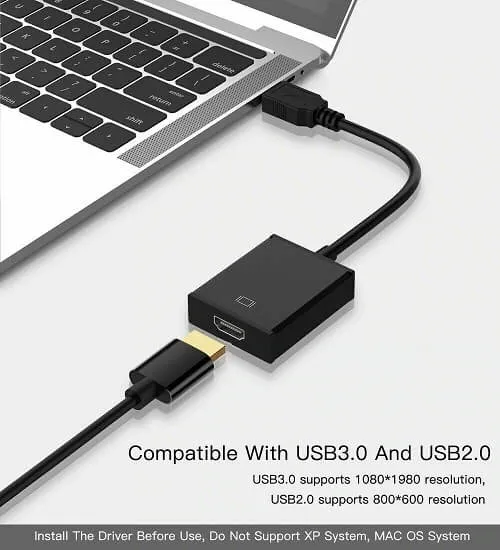 USB 3.0 to HDMI Cable Adapter Multi Display Video Converter, Windows 7 8 10, Desktop, Laptop, PC, Monitor, Projector, HDTV [Not Support Linux, Chromebook]