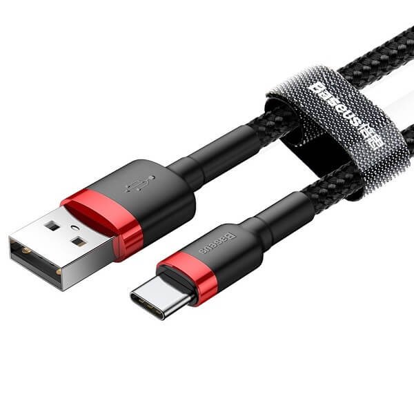 USB Type C Data Cable Fast Charging Charger Cord Baseus For Samsung Galaxy A03S A12 A41 (1M Red head+Black)