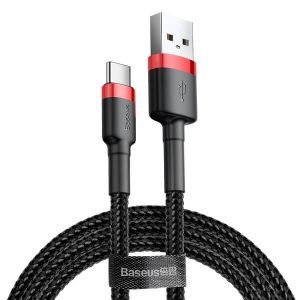 USB Type C Data Cable Fast Charging Charger Cord Baseus For Samsung Galaxy A03S A12 A41 (2M Red head+Black)