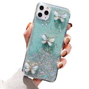For Apple iPhone 11 Pro Smart Shockproof Glitter Crystal butterfly Wrist Strap Case Cover (Green)