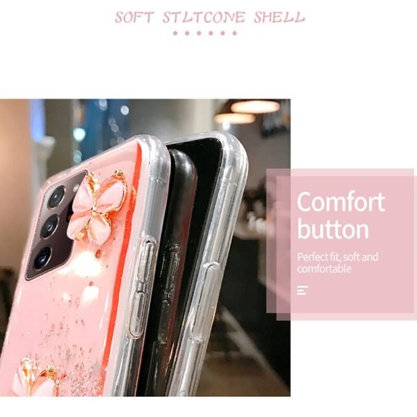 For Samsung Galaxy S21 Ultra Smart Shockproof Glitter Crystal butterfly Wrist Strap Case Cover (Pink) - Image 9