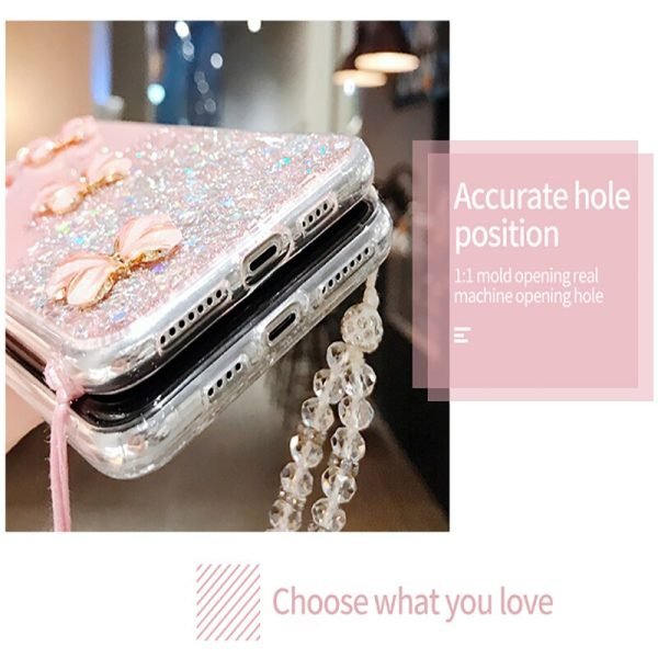 For Samsung Galaxy S21 Ultra Smart Shockproof Glitter Crystal butterfly Wrist Strap Case Cover (Pink) - Image 8