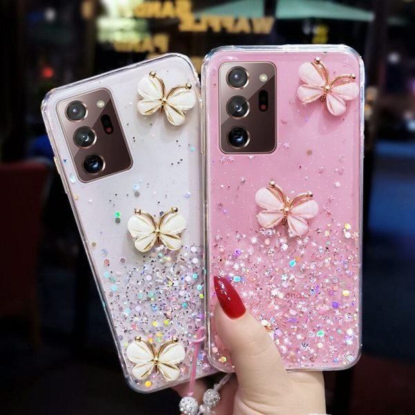 For Samsung Galaxy S20 Plus Case Smart Shockproof Glitter Crystal butterfly Wrist Strap Cover (Green)