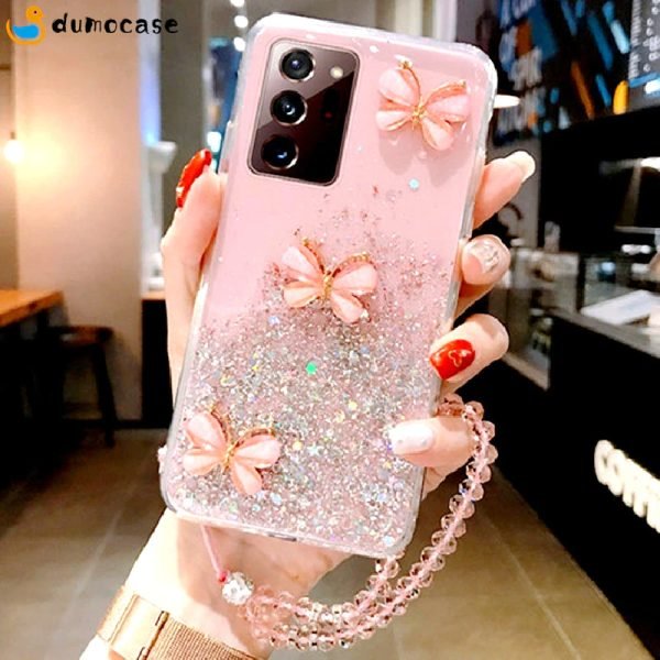For Samsung Galaxy S21 Ultra Smart Shockproof Glitter Crystal butterfly Wrist Strap Case Cover (Pink) - Image 6