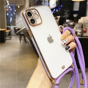 For iPhone 11 Luxury Stream Electro Plating With Chain Elegant Case Cover (Purple)