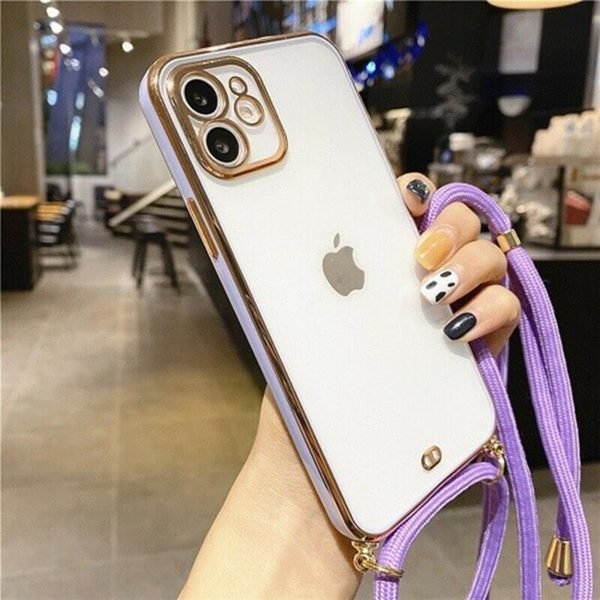 For iPhone 11 Luxury Stream Electro Plating With Chain Elegant Case Cover (Purple)