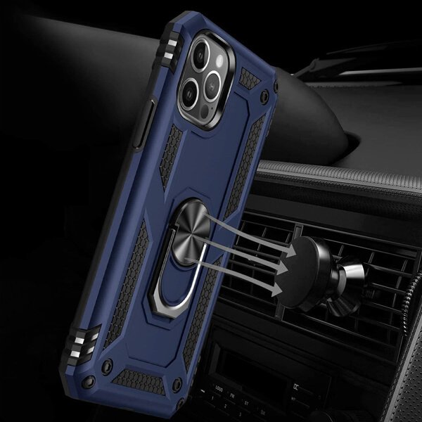 Apple iPhone 12 Pro Magnetic Ring Rugged Shockproof Case Heavy Duty Protective Back Cover (Blue)