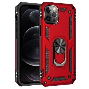Apple iPhone 12 Pro Magnetic Ring Rugged Shockproof Case Heavy Duty Protective Back Cover (Red)