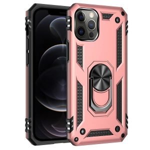 Apple iPhone 12 Pro Magnetic Ring Rugged Shockproof Case Heavy Duty Protective Back Cover (Rose Gold)