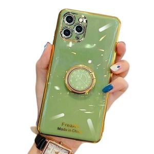 For Apple iPhone 11 Pro Max Ring Case Luxury Stream Plating Elegant Cover Case (Green)