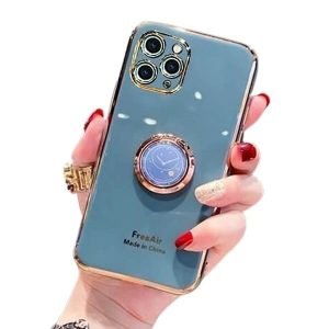 For Apple iPhone 11 Pro Max Ring Case Luxury Stream Plating Elegant Cover Case (Grey)
