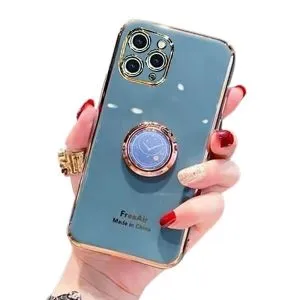 For Apple iPhone 11 Pro Max Ring Case Luxury Stream Plating Elegant Cover Case (Grey)