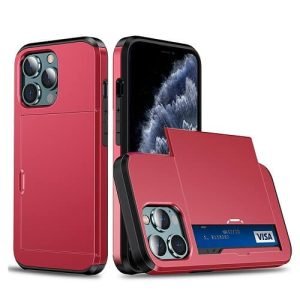 For Apple iPhone 11 Pro Shockproof Card Slot Wallet Heavy Duty Case Tough 360 Case Cover (Red)