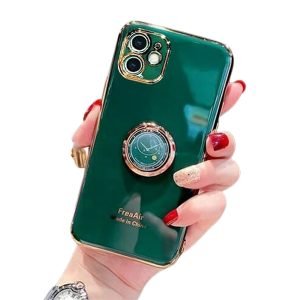For Apple iPhone 11 Ring Case Luxury Stream Plating Elegant Cover Case (Dark Green)
