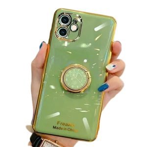 For Apple iPhone 11 Ring Case Luxury Stream Plating Elegant Cover Case (Green)