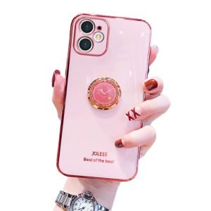 For Apple iPhone 11 Ring Case Luxury Stream Plating Elegant Cover Case (Pink)
