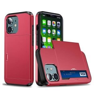 For Apple iPhone 11 Shockproof Card Slot Wallet Heavy Duty Case Tough 360 Case Cover (Red)
