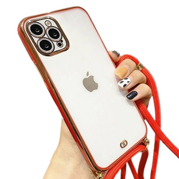 For Apple iPhone 12 Pro Max Luxury Stream Electro Plating With Chain Elegant Case Cover (Red)