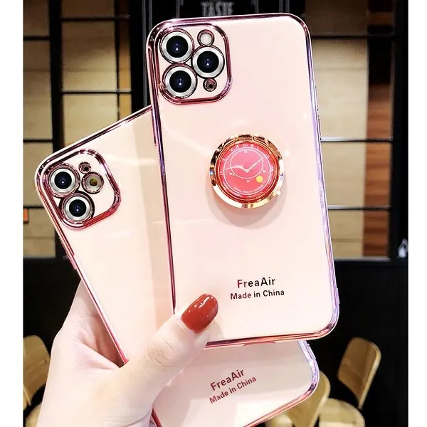 For Apple iPhone 12 Pro Max Ring Case Luxury Stream Plating Elegant Cover Case (Pink)